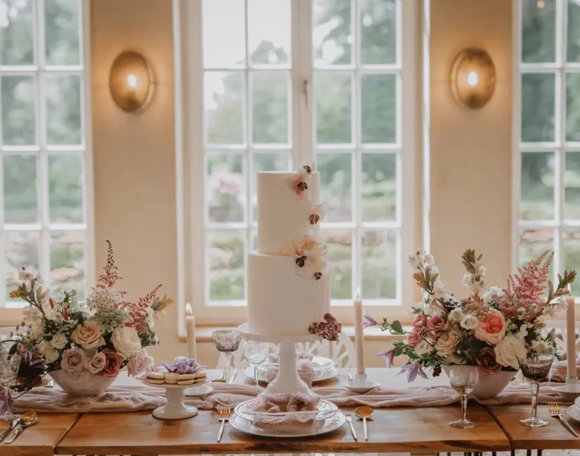 romantic wedding flowers cake 