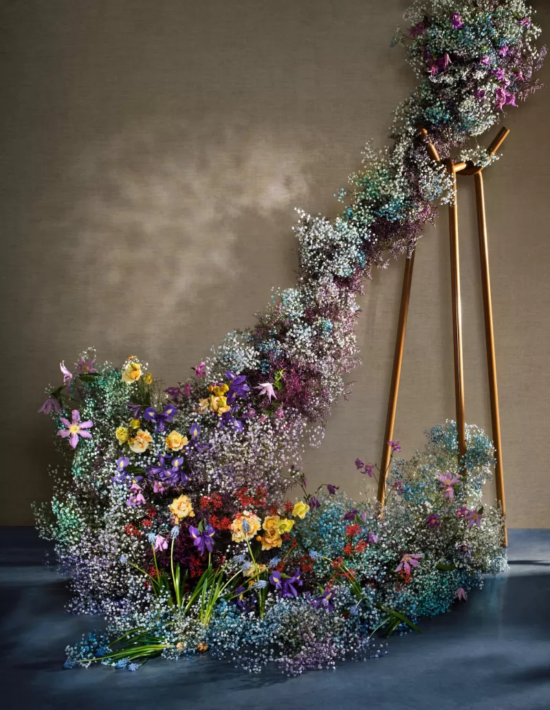 Floral installation Clematis Amazing® London & Kyiv, Limonium Safora Lilac, Gypsophila and Jatropha Firecracker