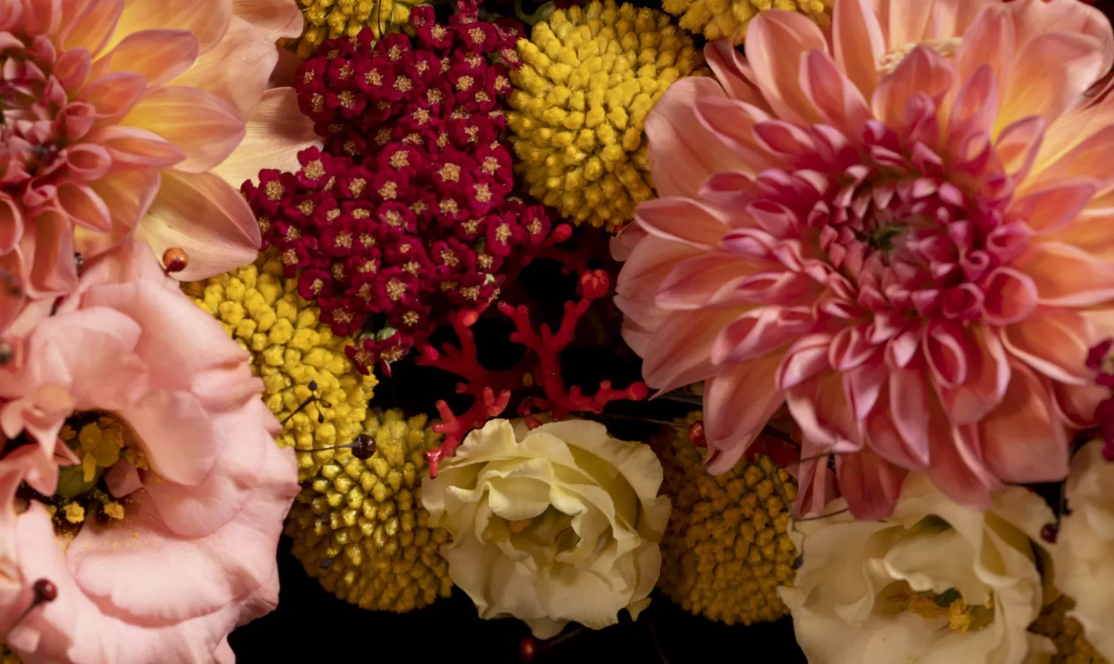 Funeral wreath with Craspedia, Gloriosa, Jatropha, Clematis, Achillea and Scabiosa